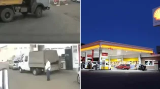 קטלני: משאית דוהרת הישר לתחנת דלק בלי לשים לב שעומד בן אדם