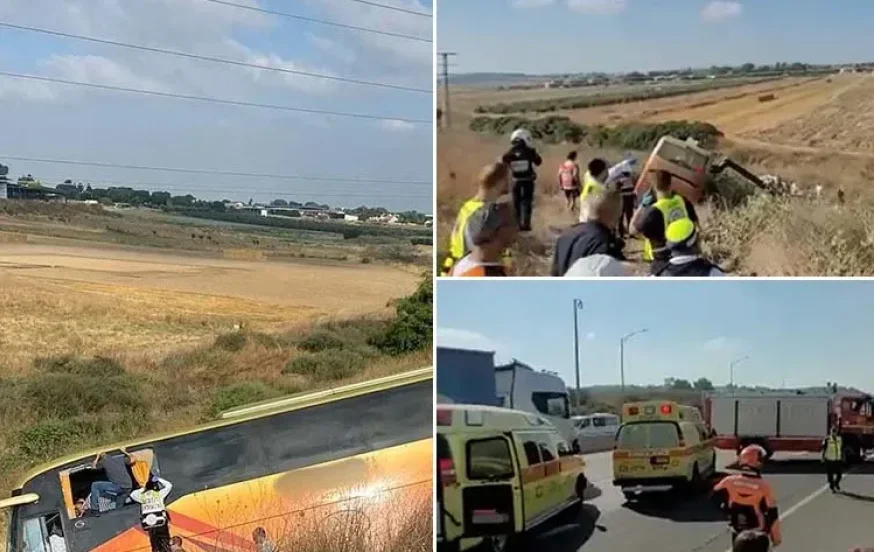 טראומה בכביש 1: אוטובוס הידרדר וסטה מהדרך. 40 נוסעים לכודים