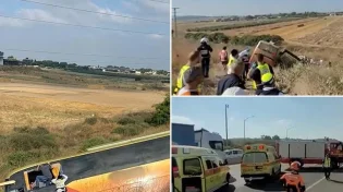 טראומה בכביש 1: אוטובוס הידרדר וסטה מהדרך. 40 נוסעים לכודים