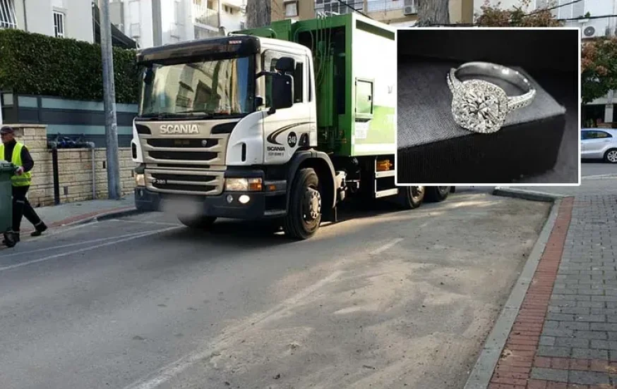 עובדי תברואה בראש העין נדהמו לגלות טבעת יהלומים בתוך הפח עובדי תברואה בראש העין נדהמו לגלות טבעת יהלומים בתוך הפח
