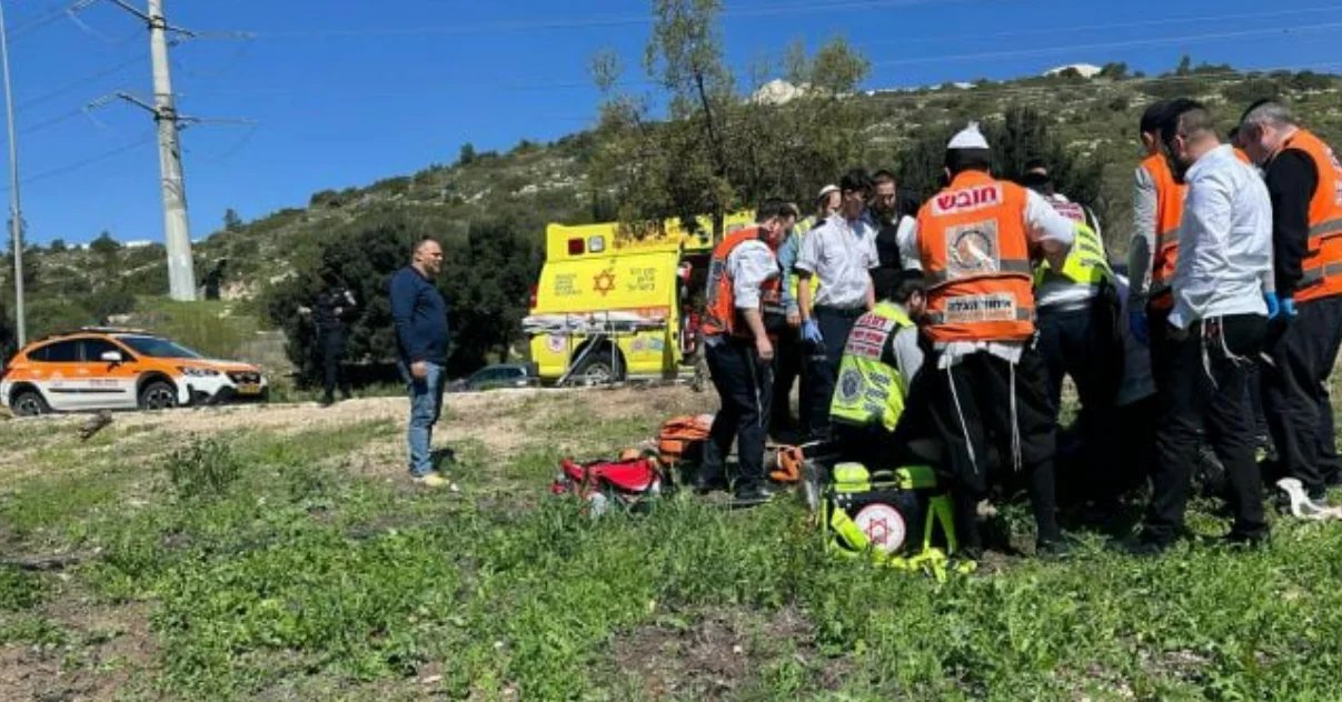 צוותי הצלה בזירת הפגיעה בהולך הרגל