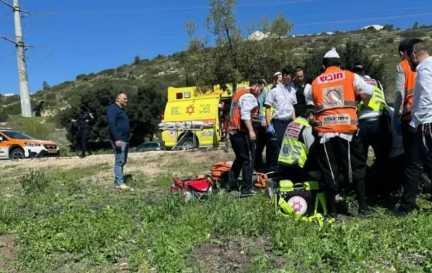 צוותי הצלה בזירת הפגיעה בהולך הרגל צוותי הצלה בזירת הפגיעה בהולך הרגל