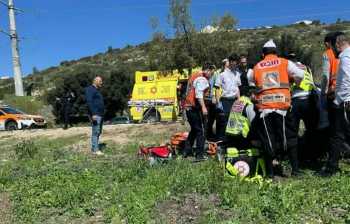 צוותי הצלה בזירת הפגיעה בהולך הרגל