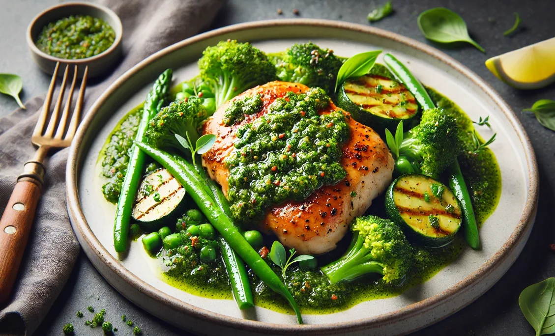 מתכון לחזה עוף ברוטב צ'ימיצ'ורי וירקות ירוקים