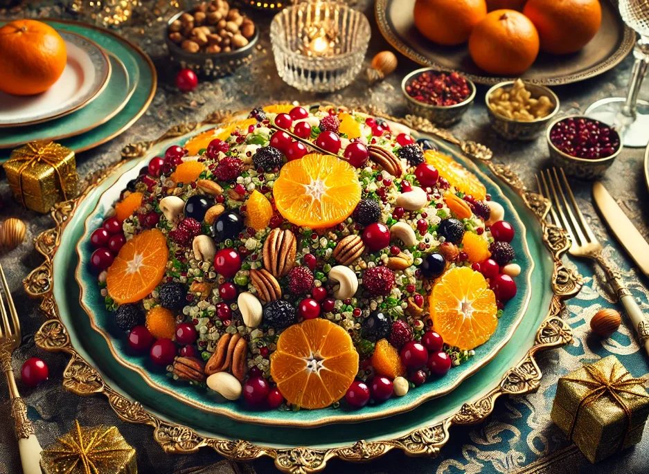 סלט קינואה עם חמוציות, אגוזים ותפוזים מסוכרים