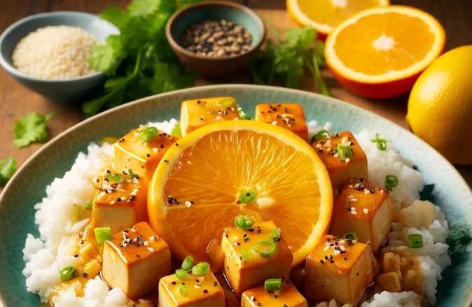 אורז עם קוביות טופו ברוטב הדרים 