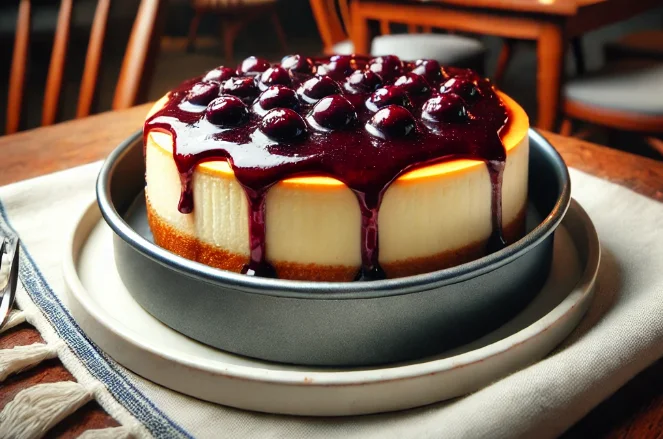 עוגת גבינה קרה עם רוטב אוכמניות עוגת גבינה קרה עם רוטב אוכמניות