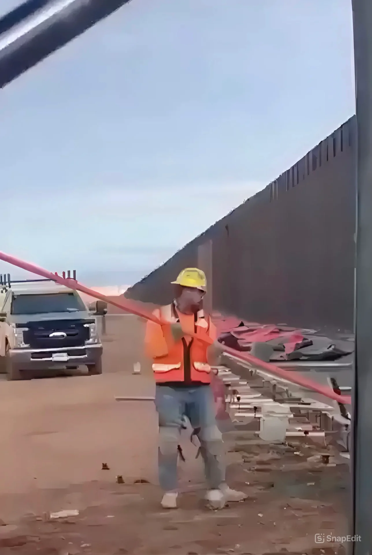 מהגר משתחל בחבל בגבול ארה״ב