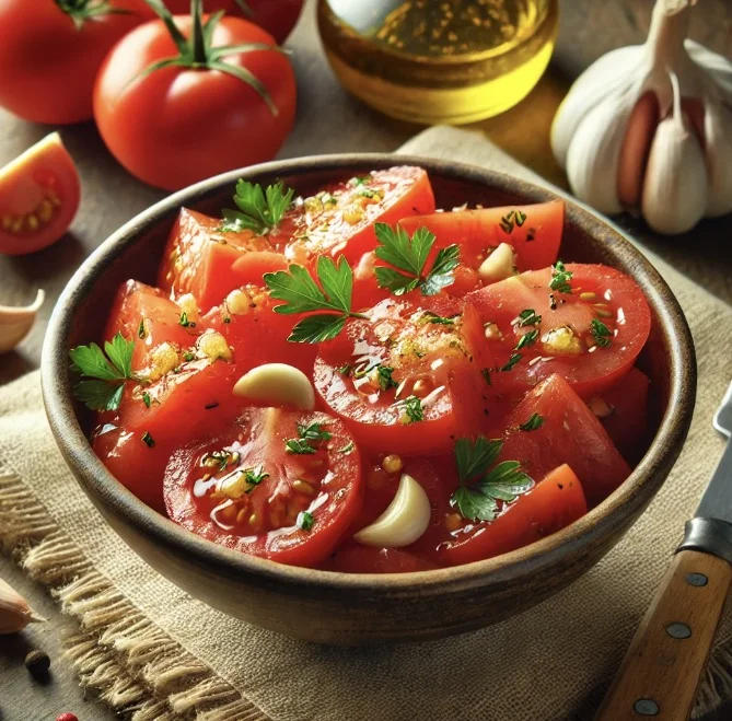 מתכון לסלט עגבניות עם שום – ללא חריף