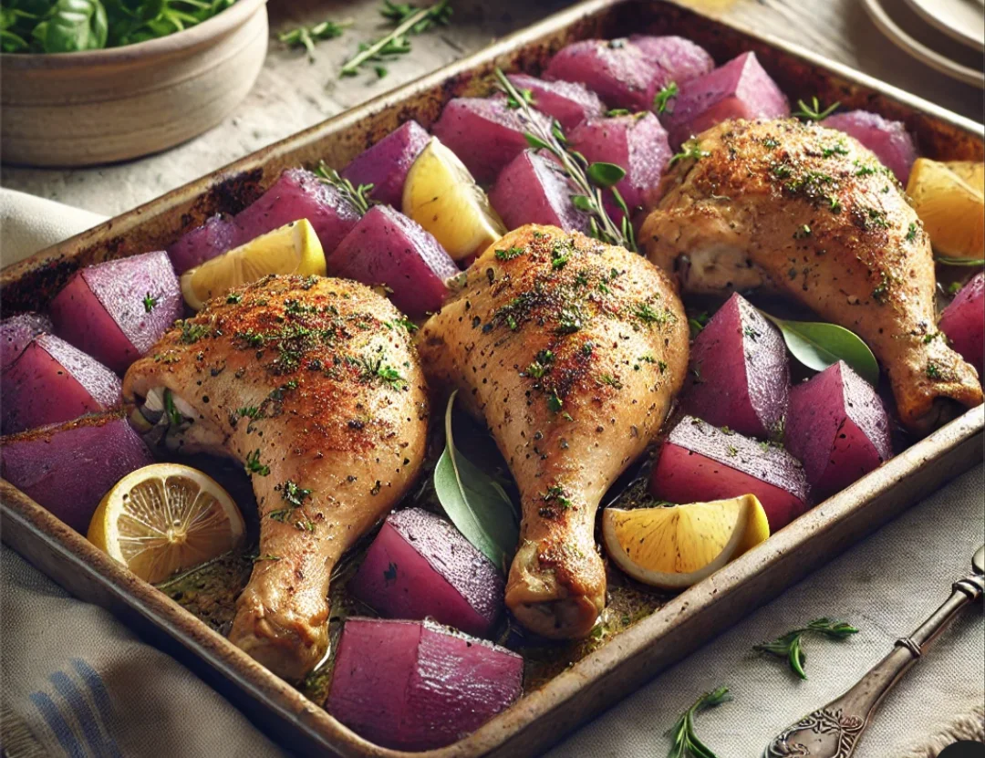 פסח הזה הולך להריח אחרת: עוף בזעתר ולימון עם תפודים סגולים שיכבוש את כולם