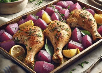 פסח הזה הולך להריח אחרת: עוף בזעתר ולימון עם תפודים סגולים שיכבוש את כולם פסח הזה הולך להריח אחרת: עוף בזעתר ולימון עם תפודים סגולים שיכבוש את כולם