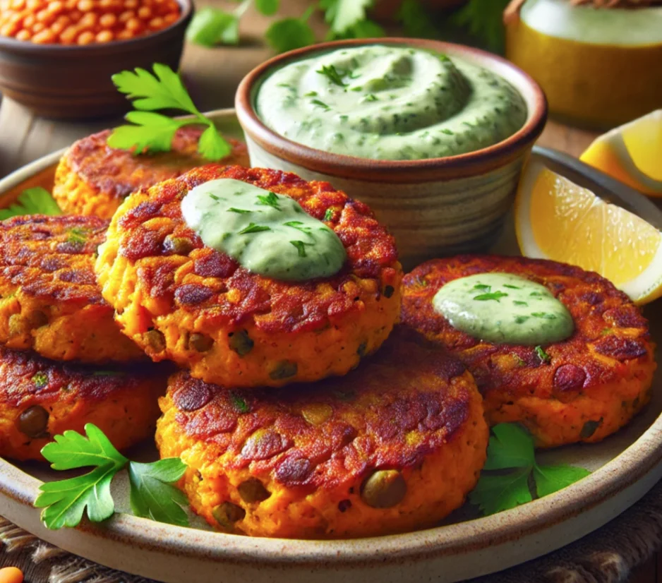 המתכון שיגרום לכולם לשכוח מבשר: לביבות בטטה-עדשים עם טחינה ירוקה שאי אפשר להפסיק לאכול