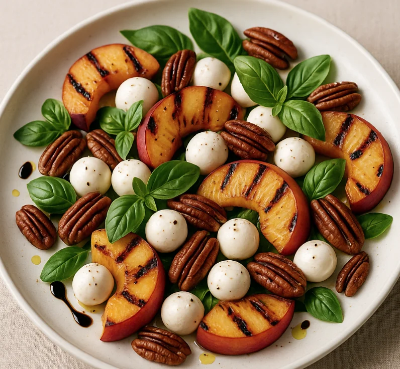 הסלט הזה גונב את ההצגה של שבועות – עם אפרסק צלוי וטוויסט חלבי מפתיע