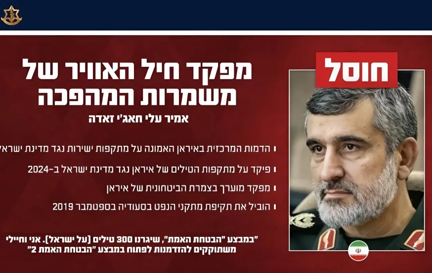 צה"ל מודיע &ndash; אמיר עלי חאג'יזאדה, מפקד זרוע האוויר של משמרות המהפכה, חוסל