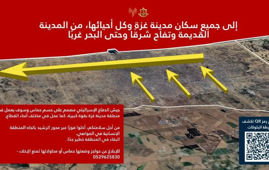 הודעת הפינוי שהפיץ דובר צה"ל בערבית הודעת הפינוי שהפיץ דובר צה"ל בערבית