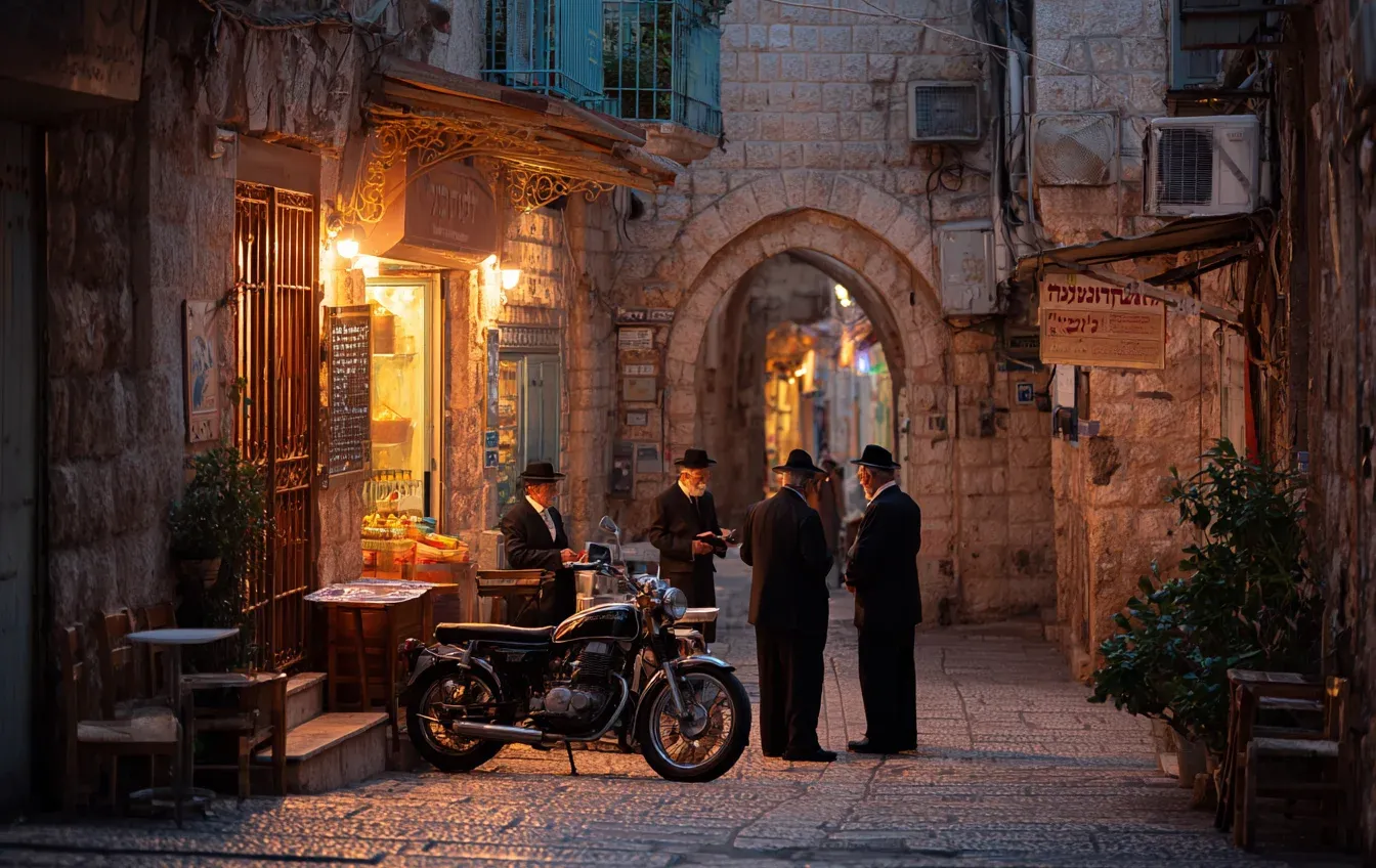 אופנוע ברחוב ירושלמי בדמדומי השבת