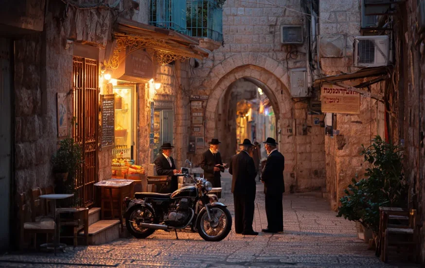 אופנוע ברחוב ירושלמי בדמדומי השבת אופנוע ברחוב ירושלמי בדמדומי השבת