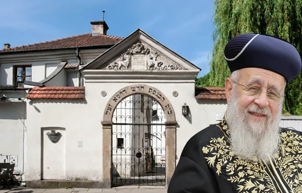 הרב יצחק יוסף על רקע בית כנסת הרמ"א