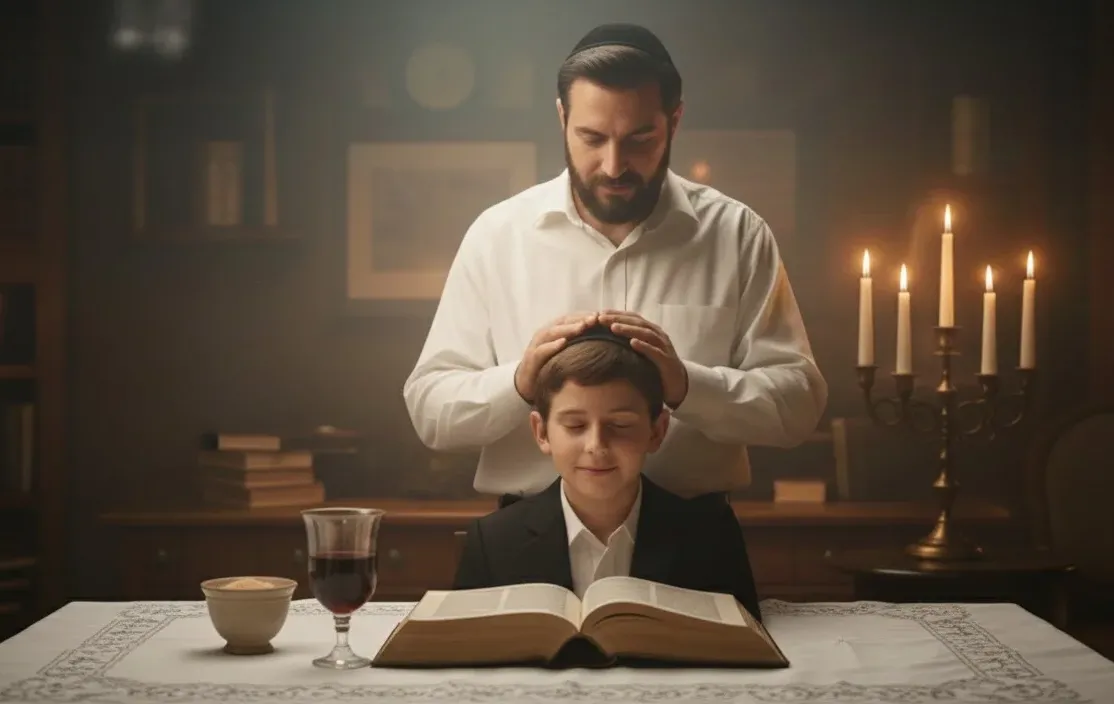 הורים מברכים את ילדיהם בברכת כהנים בליל שבת עם חיבור לב ונשמה