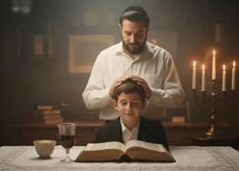 הורים מברכים את ילדיהם בברכת כהנים בליל שבת עם חיבור לב ונשמה