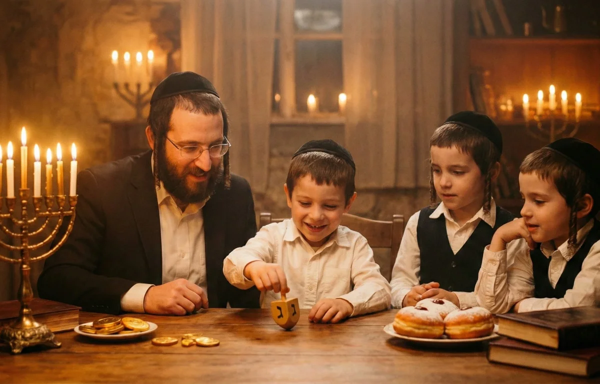 משחק הסביבון משמש פתח לשיח חינוכי על מהות החג