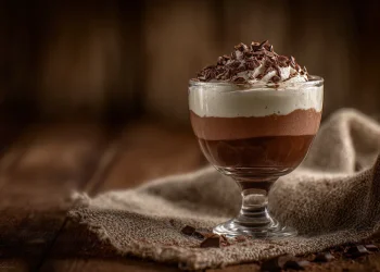 קינוח טריקולד בשלוש שכבות של שוקולד מריר, שוקולד חלב וקצפת וניל על צלחת חגיגית קינוח טריקולד בשלוש שכבות של שוקולד מריר, שוקולד חלב וקצפת וניל על צלחת חגיגית