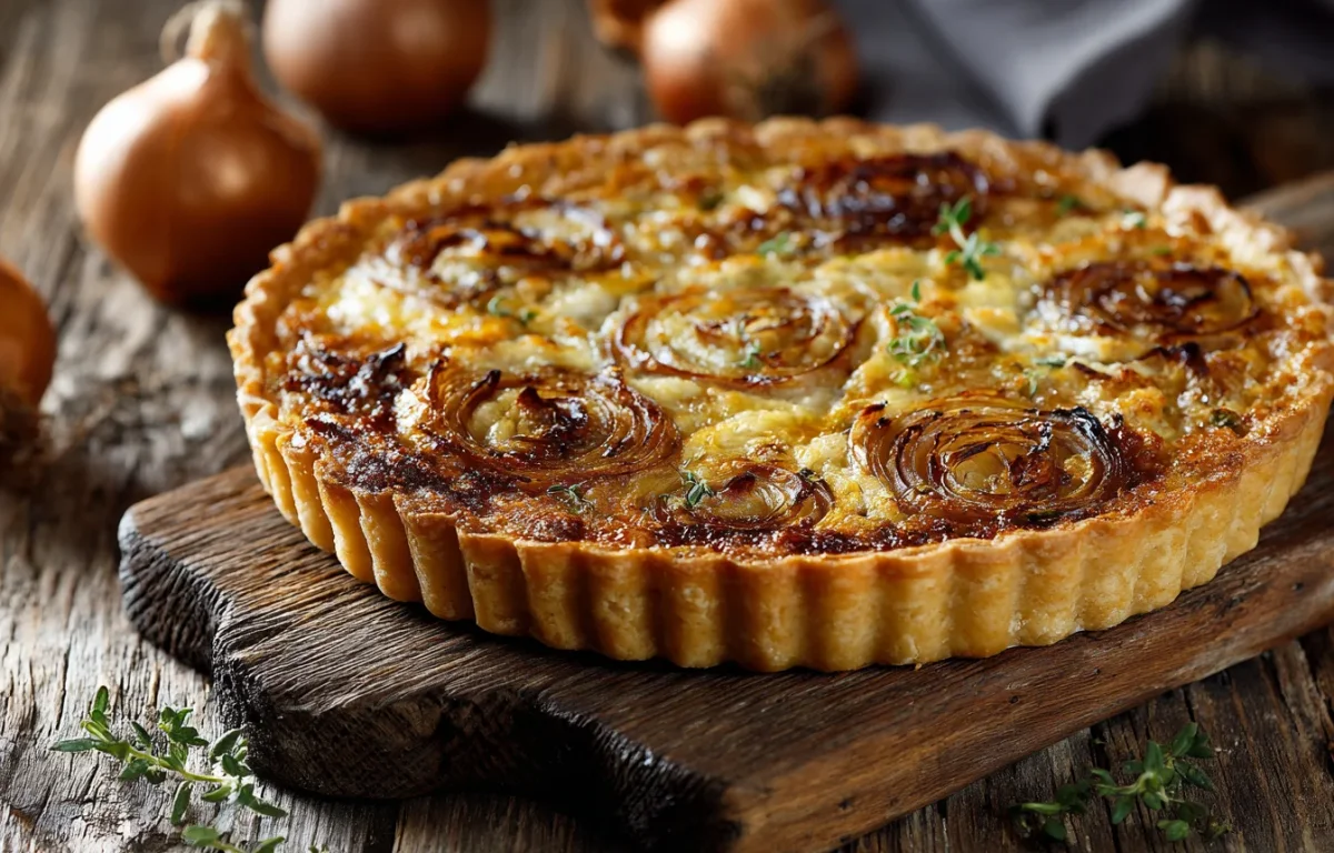 קיש חגיגי עם בצל מקורמל וערמונים שנראה מיליון דולר וקל להכנה