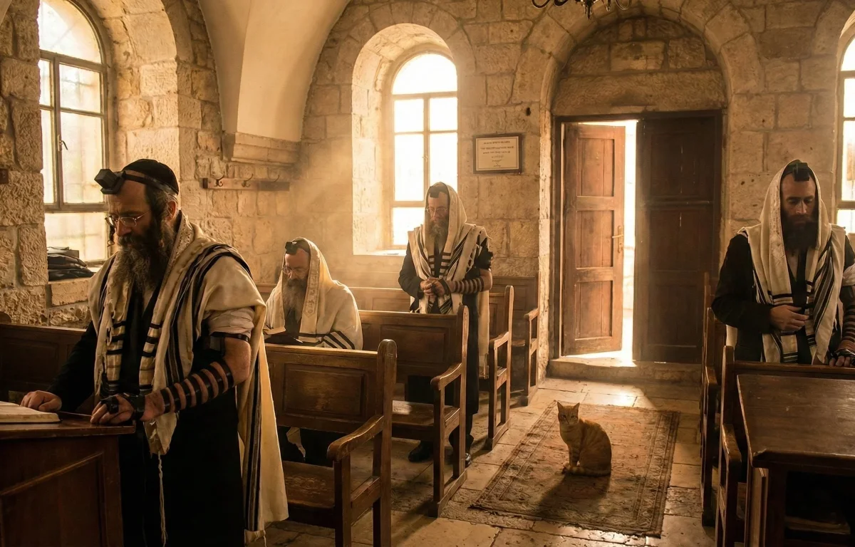 למה חתול בחר לשבת בכניסה לבית הכנסת יום יום?