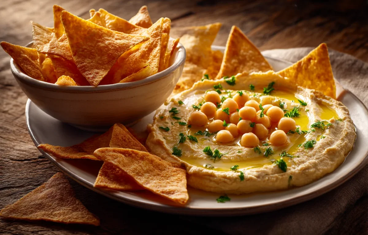 "נשנוש מנצח": צ׳יפס טורטייה קריספי עם חומוס ביתי מושלם