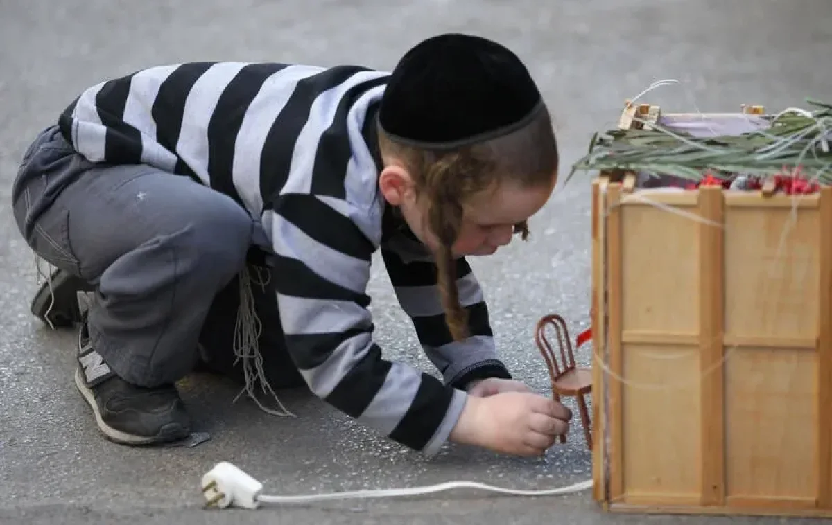 ילד עם מיני סוכה