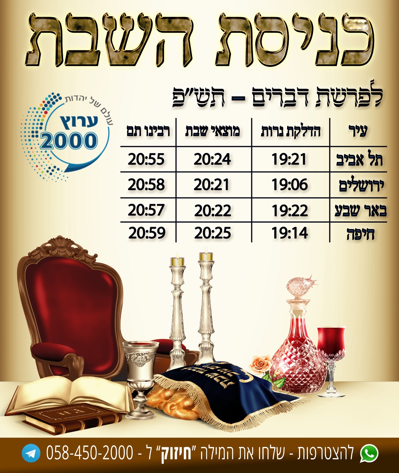 כניסת שבת, יציאת שבת - 24.7.2020. פרשת דברים