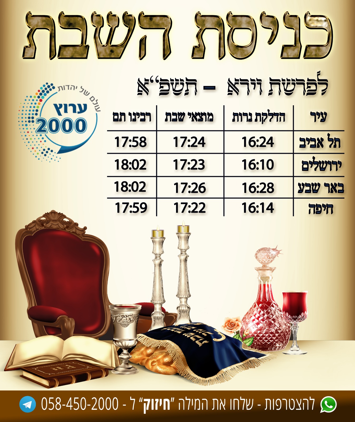 זמני כניסת שבת היום, יציאת שבת - 6.11.2020. פרשת וירא