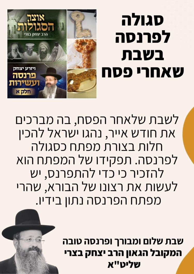 המקובל הרב יצחק בצרי: ''סגולה אדירה לפרנסה, אל תפספסו''