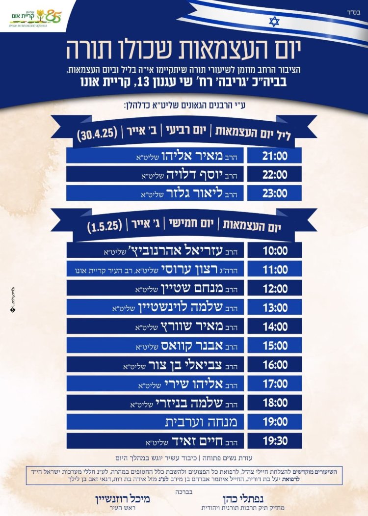 יום שכולו תורה: אירועי בר בי רב תשפ''ה - יום העצמאות 2025