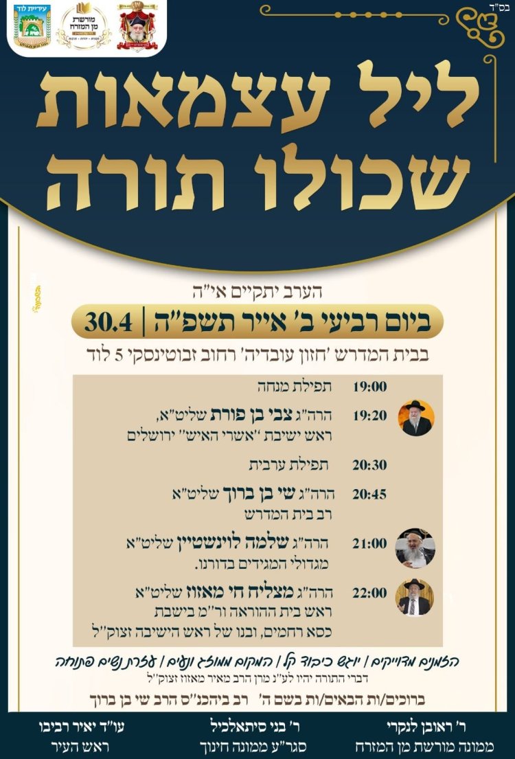 יום שכולו תורה: אירועי בר בי רב תשפ"ה - יום העצמאות 2025