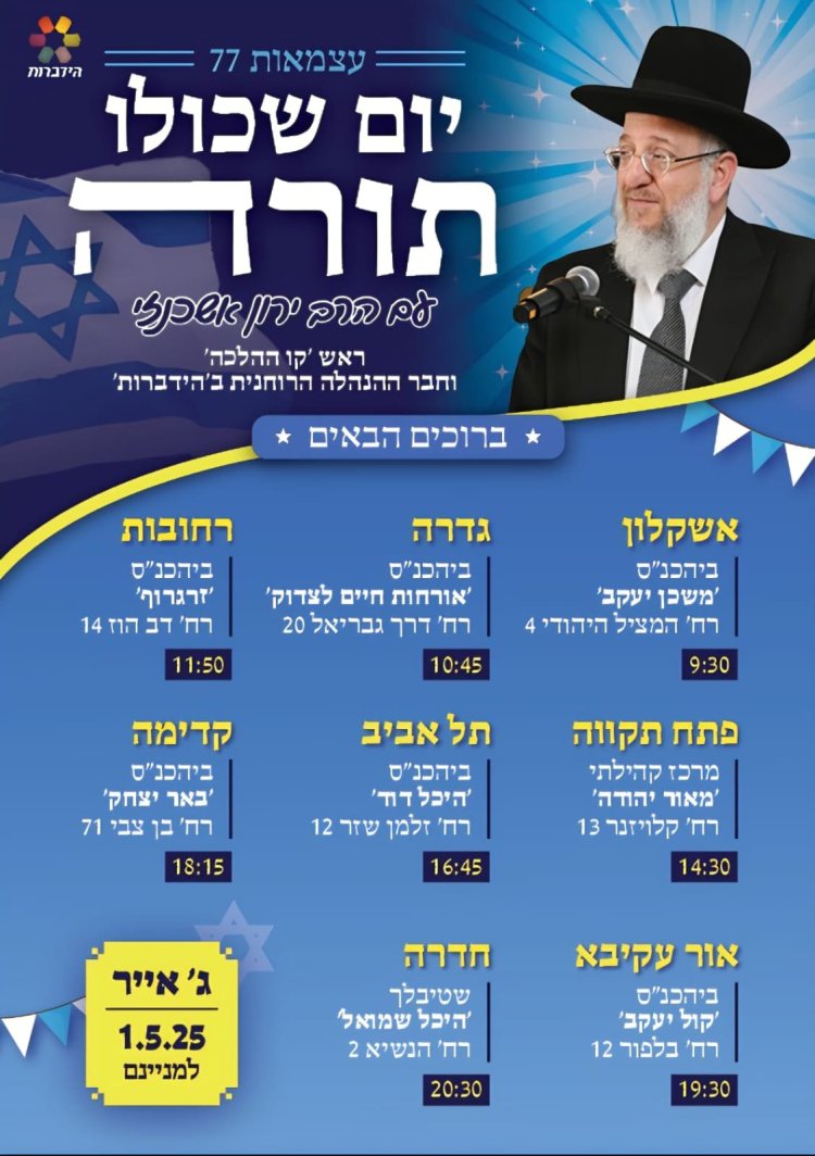 יום שכולו תורה: אירועי בר בי רב תשפ''ה - יום העצמאות 2025