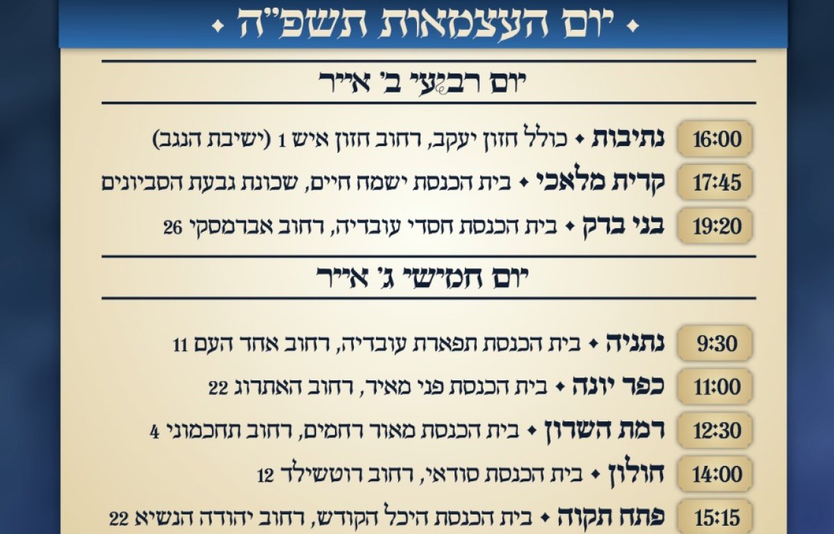 מסע תורה ברחבי הארץ: שיעורי הרב יעקב סיני שליט"א ליום העצמאות תשפ"ה