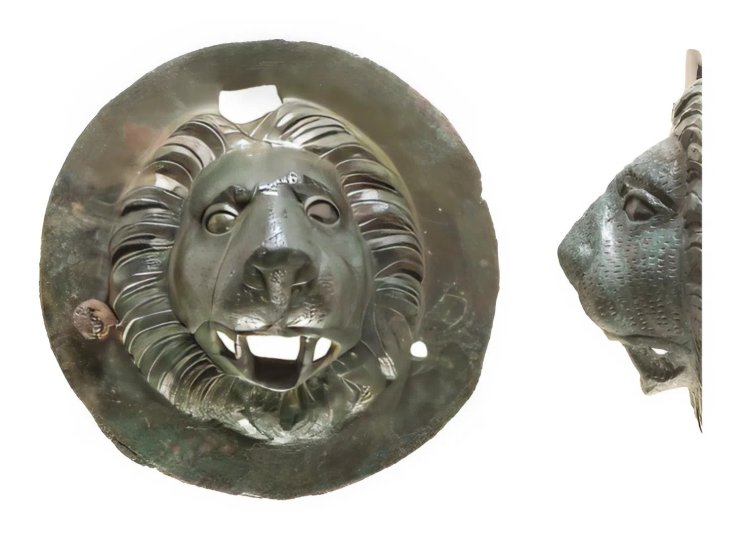 אחד מראשי האריות שנחשפו במחלף אייל במבט פרונטלי וצידי. צילום: דפנה גזית, רשות העתיקות