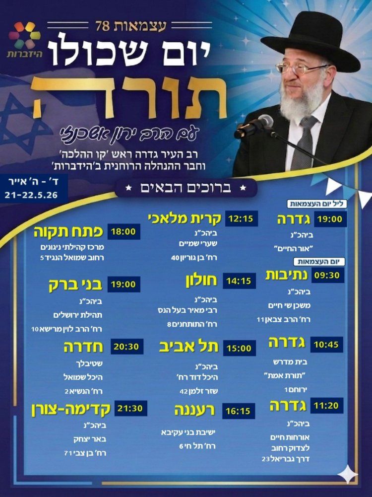 יום שכולו תורה: אירועי בר בי רב תשפ"ו - יום העצמאות 2026
